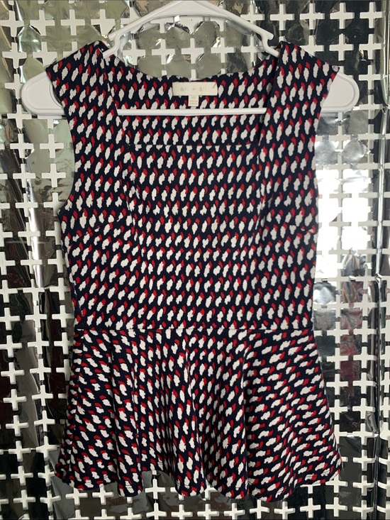 Eri & Ali Tops - Eri + Ali Sleeveless Peplum Tank Top in Navy with Red & White Dot Pattern